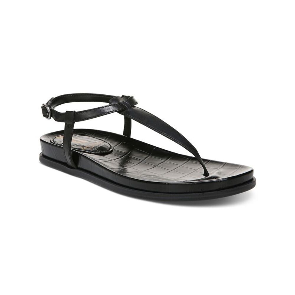 NWT SAM EDELMAN Womens Black Naomi Round Toe Wedge Leather Sandals Shoes 7 M